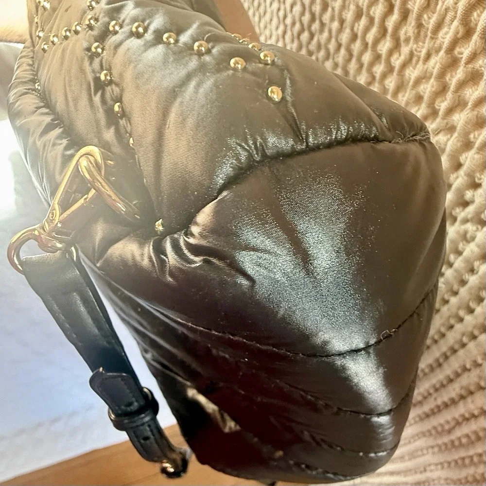 Victoria's Secret Mini Backpack Black Quilted Nylon Gold Studded Small Bag - Picture 8 of 12
